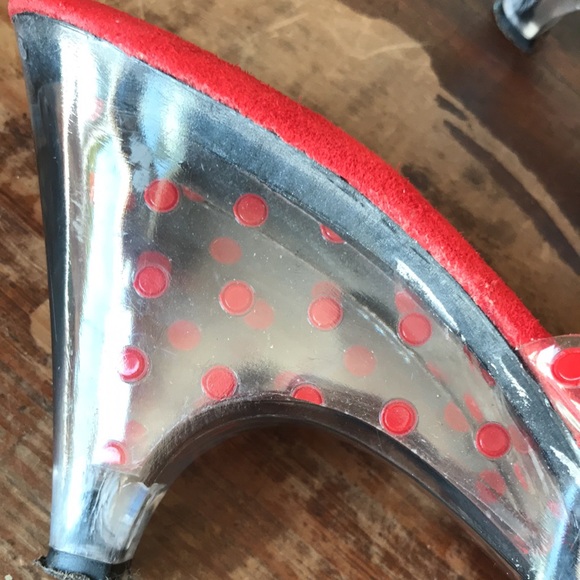 Vintage clear heel Red polka dot slide sandals - Picture 9 of 9